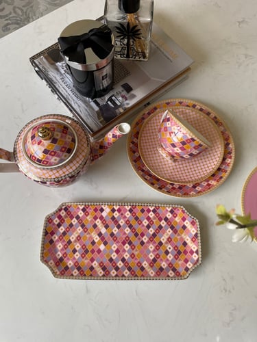 كوب ماكسويل مع صحنه - اللون الوردي