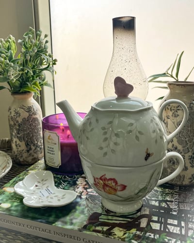 طقم شاي الفراشة من لينوكس - لشخص واحد مع صحن كيس ا...