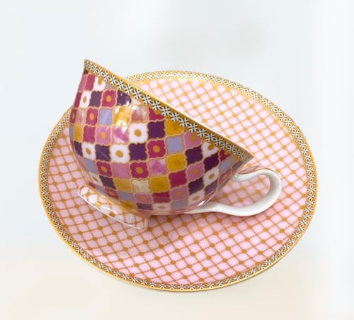 كوب ماكسويل مع صحنه - اللون الوردي