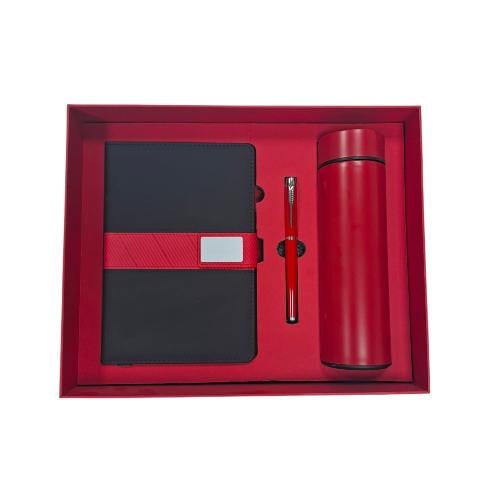 طقم هدية مطارة ودفتر جلد وقلم بعلبة بألوان متنوعة