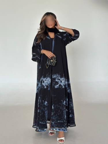 Lightweight chiffon abaya, quarter-circle cut {OL-590}