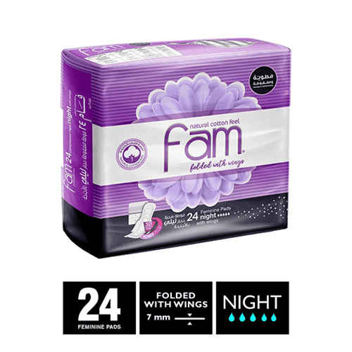 فام فوط صحية مطوية بالاجنحة حجم ليلي 24 فوطة