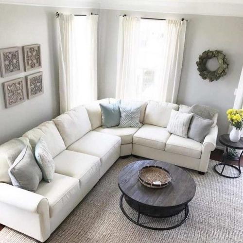 كنبة زاوية خشب ام دي اف وكتان - أبيض