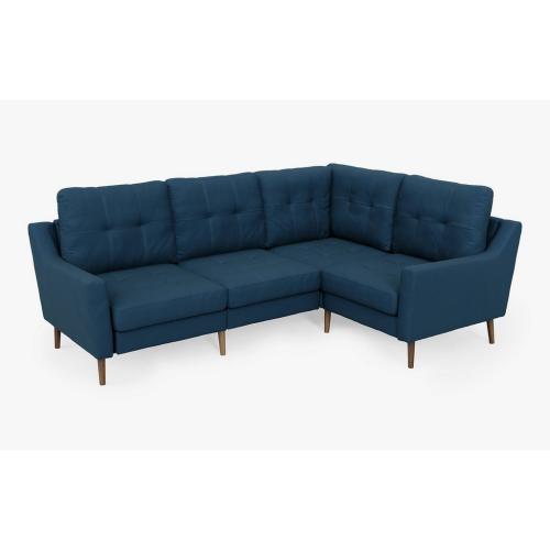 كنبة ركنة خشب طبيعي و كتان - أزرق