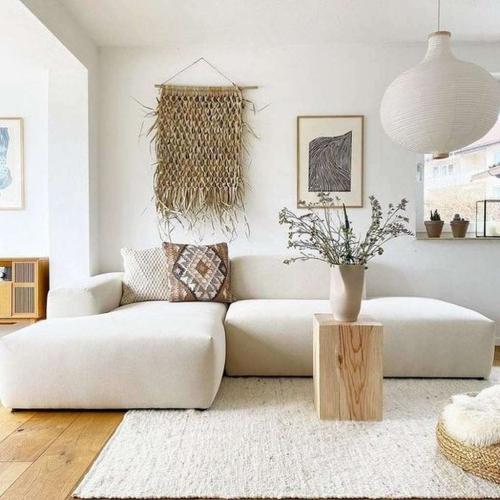 كنبة زاوية خشب سويدي و كتان - بيج