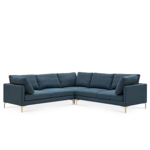 كنبة زاوية خشب سويدي و كتان - ازرق