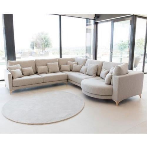 كنبة زاوية خشب سويدي و كتان - بيج