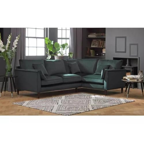 كنبة زاوية خشب سويدي و مخمل - أخضر