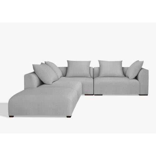 كنبة ركنة خشب طبيعي و كتان - رمادي فاتح