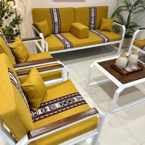 طقم جلسة خارجية 7 أشخاص حديد ابيض