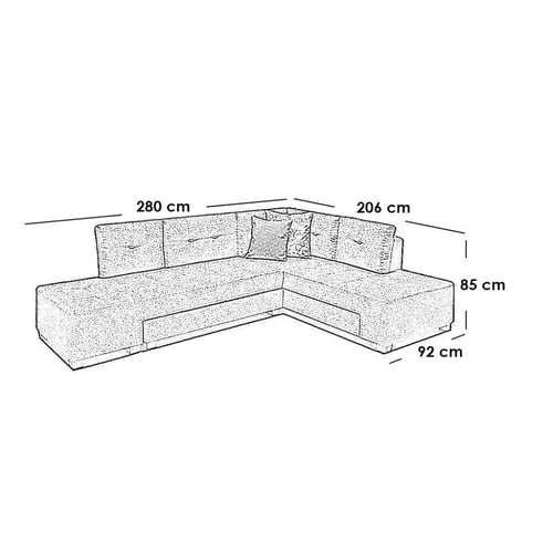 كنبة ركنة خشب طبيعي و كتان - رمادي