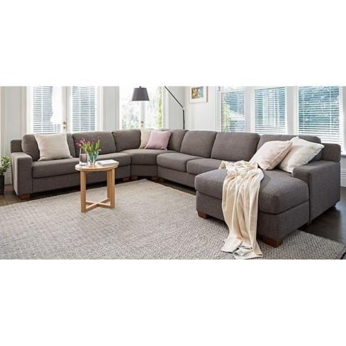 كنبة دائرية خشب سويدي و كتان - رمادي