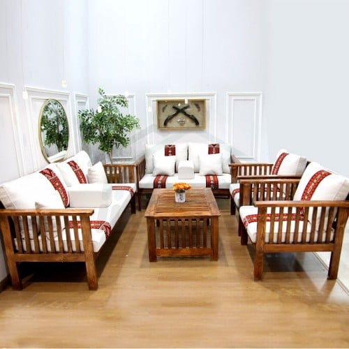 طقم جلوس خارجي فاخر 7 مقاعد خشب سويدي مقاوم للماء...