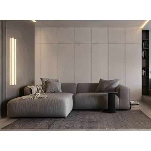 كنبة زاوية خشب سويدي وكتان - رمادي