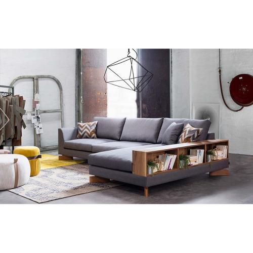 كنبة ركنة خشب طبيعي و كتان - رمادي