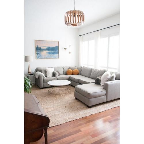 كنبة دائرية خشب سويدي و كتان - رمادي