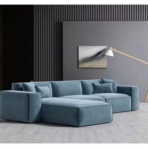 كنبة زاوية خشب سويدي و مخمل - أزرق