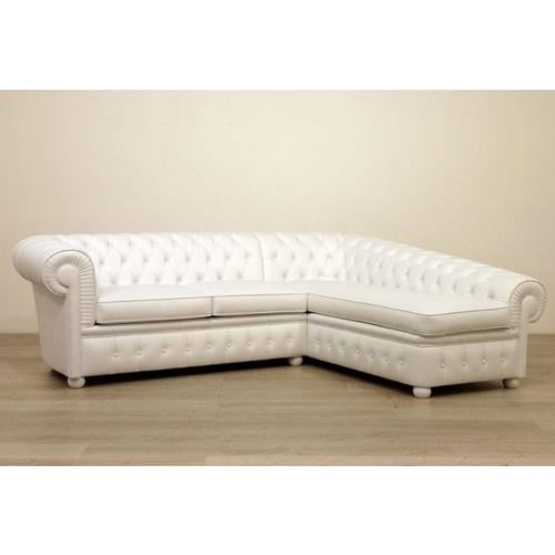 كنبة زاوية خشب سويدي و كتان - أبيض