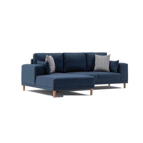 كنبة ركنة خشب طبيعي و كتان - أزرق