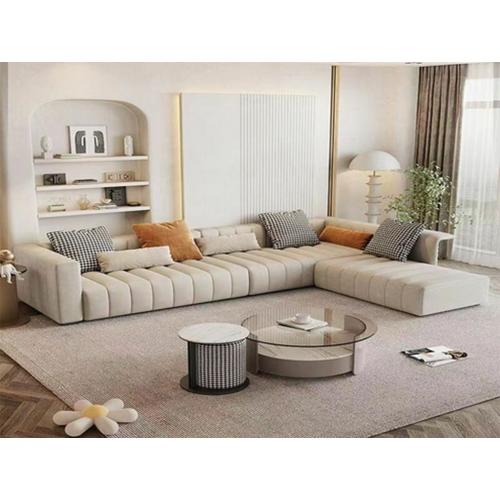 كنبة زاوية خشب سويدي ومخمل - بيج