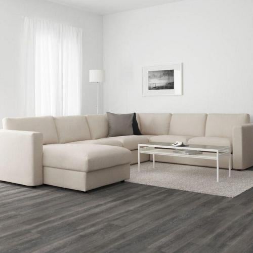 كنبة دائرية خشب سويدي و كتان - بيج