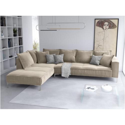 كنبة زاوية خشب سويدي ومخمل - بيج