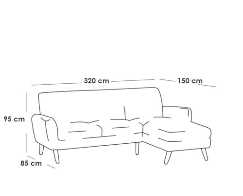 كنبة زاوية - خشب سويدي - رمادي - 320×150×95×85 سم
