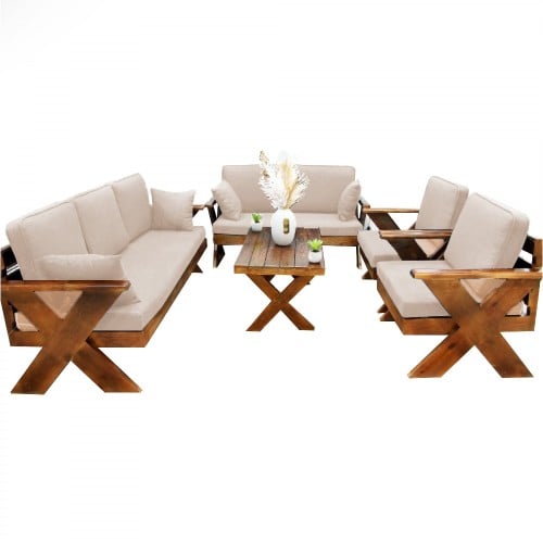 طقم جلوس خارجي خشبي فاخر