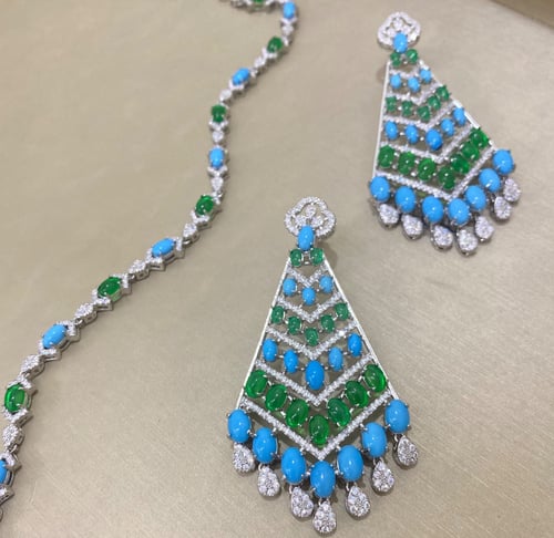 طقم سبحة مطلي و مرصع بالاحجار والالماس الصناعي