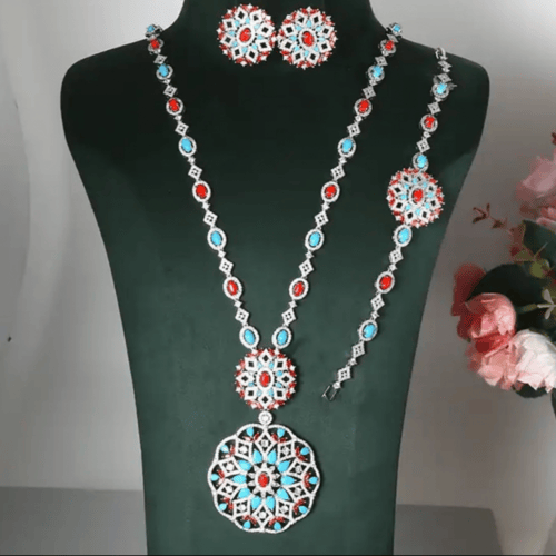 طقم سبحة مطلي ومرصع بالأحجار والالماس الصناعي