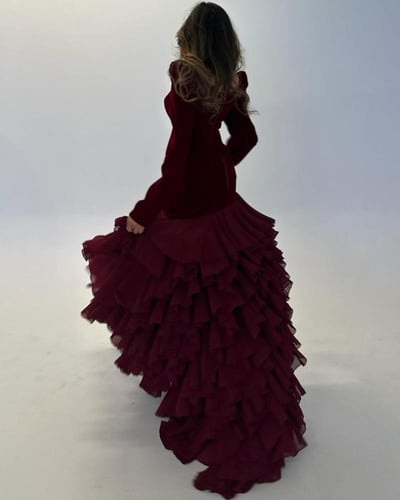 فستان سهرة خامة جوخ معى طبقات مميزة