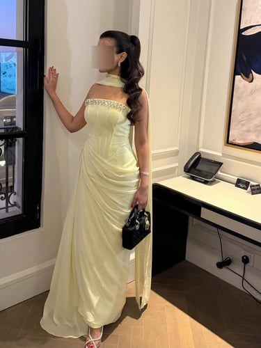 فستان سهرة اصفر راقي