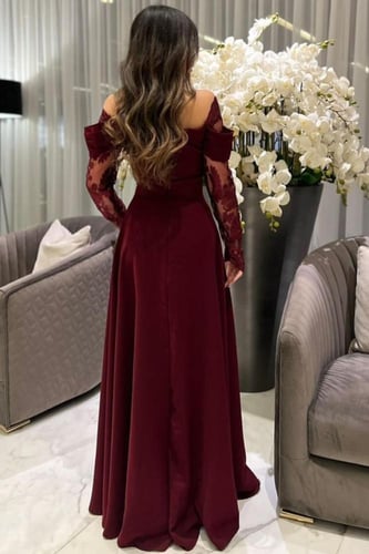 فستان ناعم طويل باكمام دانتيل