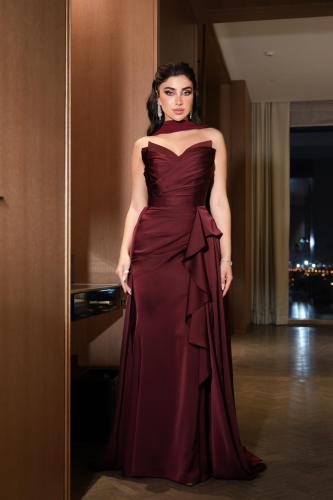 فستان ناعم خامه تفته استرتش بلون العودي مميز