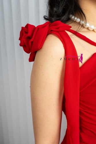 فستان احمر خامه شيفون