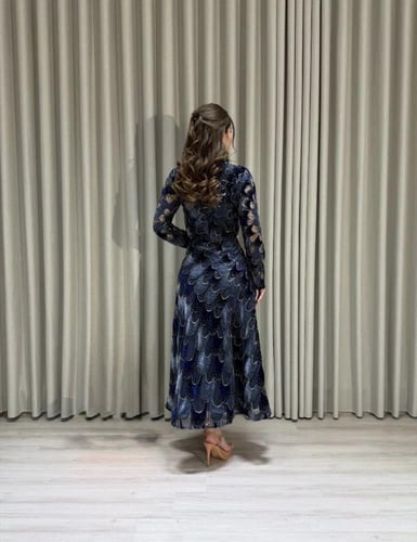 فستان سهرة كحلي انيق بقطعتين