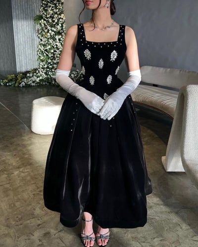 فستان اسود خامه مخمل جوخ