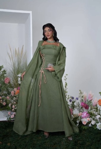 جلابية بشت خامة جازار مخطط زيتي فخم