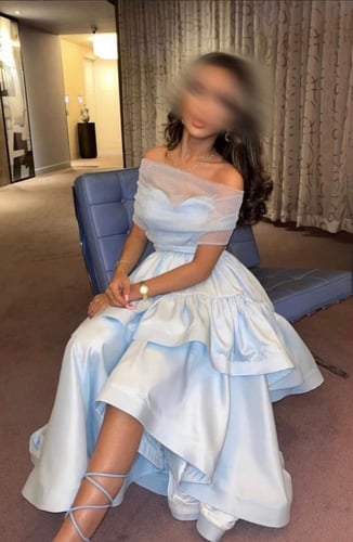 فستان الاميره سماوي مكشكش طبقات