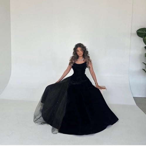 فستان مخمل مع تل لامع كلوش