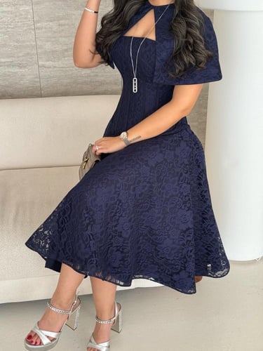 فستان كحلي خامة دانتيل انيق