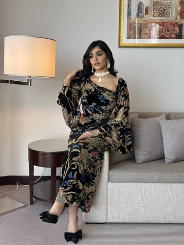 فستان رمضان انيق خامة شيفون طباعه كمبيوتر