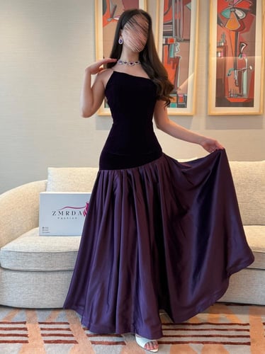 فستان سهرة موف خامة مخمل جوخ فاخر