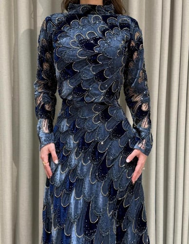 فستان سهرة كحلي انيق بقطعتين