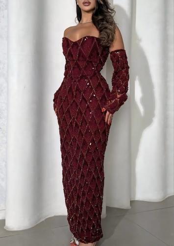 فستان سهرة عنابي انيق