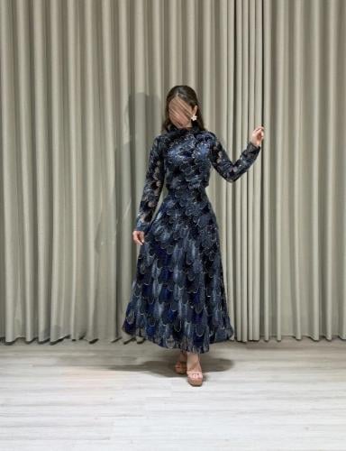 فستان سهرة كحلي انيق بقطعتين