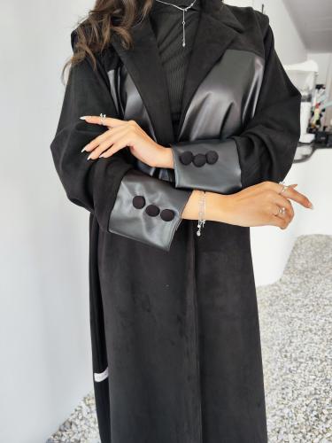 عباية أسود بليزر شمواه وجلد