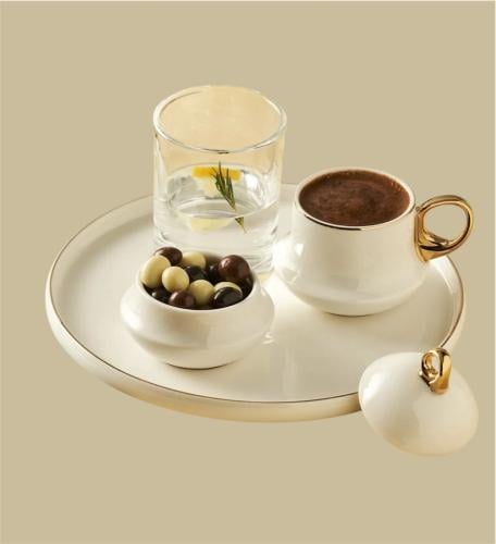 طقم قهوة تركي - مكون من كوب قهوة - كاس زجاجي- صحن...