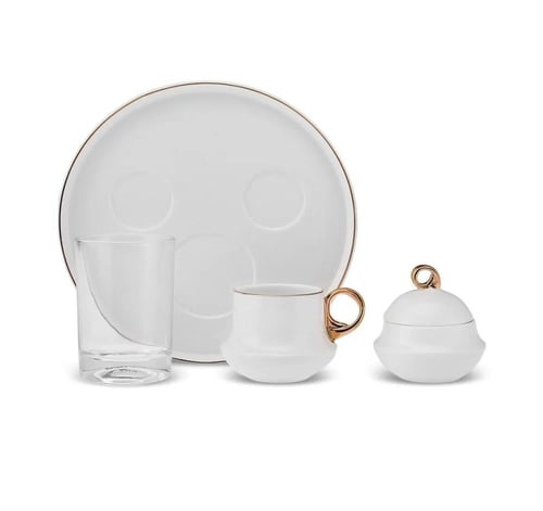 طقم قهوة تركي - مكون من كوب قهوة - كاس زجاجي- صحن...