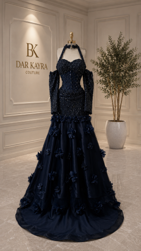 فستان سهرة فاخر باللون الكحلي الداكن (أزرق ملكي غامق) من تصميم دار "DAR KAYRA